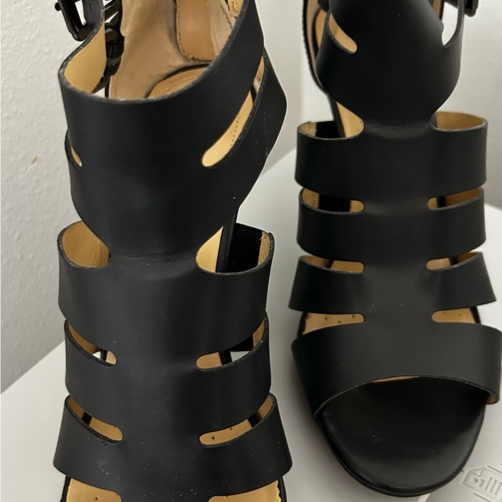 Black Gladiator Heels with Cage Design